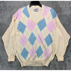 VTG J. McInerney Ltd Men's‎ Sweater 117/46" Cream Argyle Golf Cotton Scotland